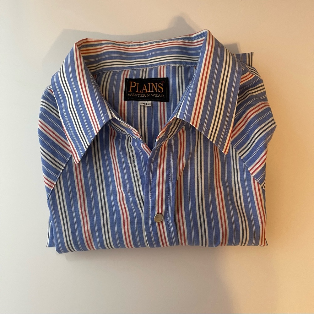 Plains Western Shirt Mens XL Big Man Blue Pearl Snap  Plaid Western Rodeo